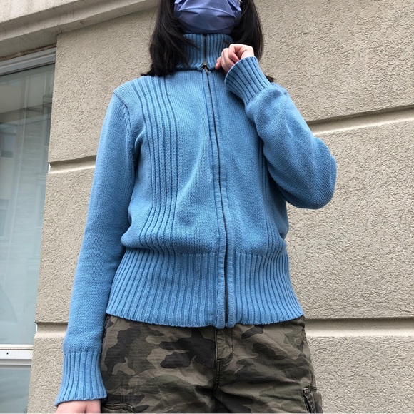 Y2K Blue Knit Zip-up Sweater - Picture 5 of 6